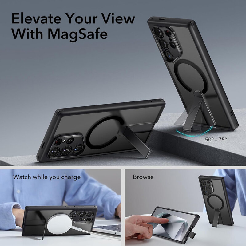 Husa Samsung Galaxy S24 Ultra ESR Boost Flickstand HaloLock, negru frost