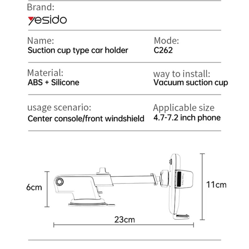 Suport auto pentru telefon cu prindere bord Yesido C262, negru