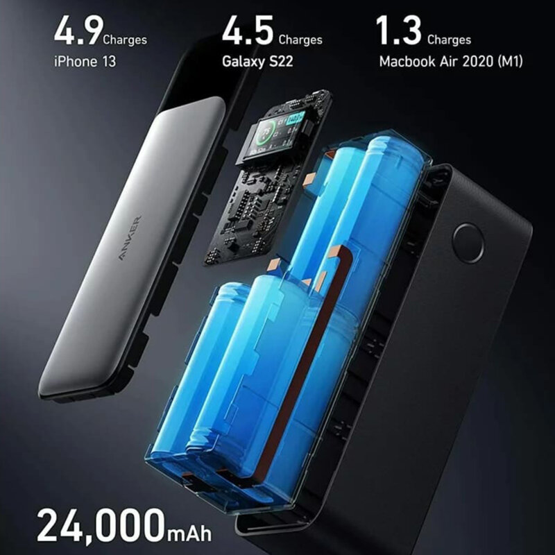 Power bank laptop, baterie externa 24000mAh, 140W Anker, gri