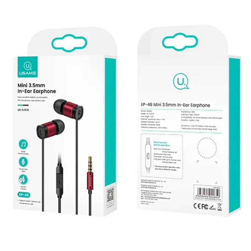 Casti cu microfon si Jack 3.5mm Usams EP-46, negru, HSEP4601