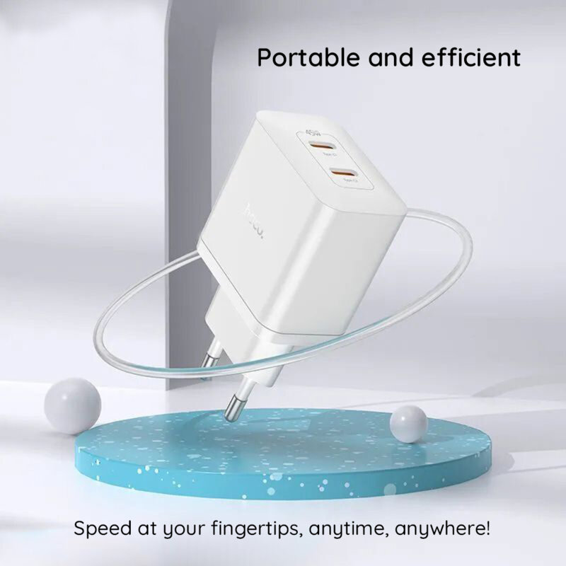 Incarcator priza 2x USB-C PD45W + cablu Type-C Hoco N35, alb