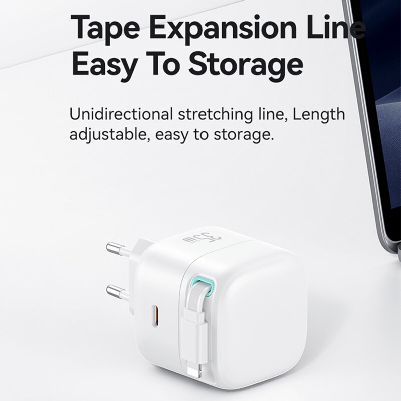 Incarcator tip C PD35W GaN + cablu Lightning Usams, negru, US-CC209