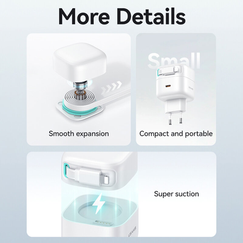 Incarcator tip C PD35W GaN + cablu Lightning Usams, negru, US-CC209