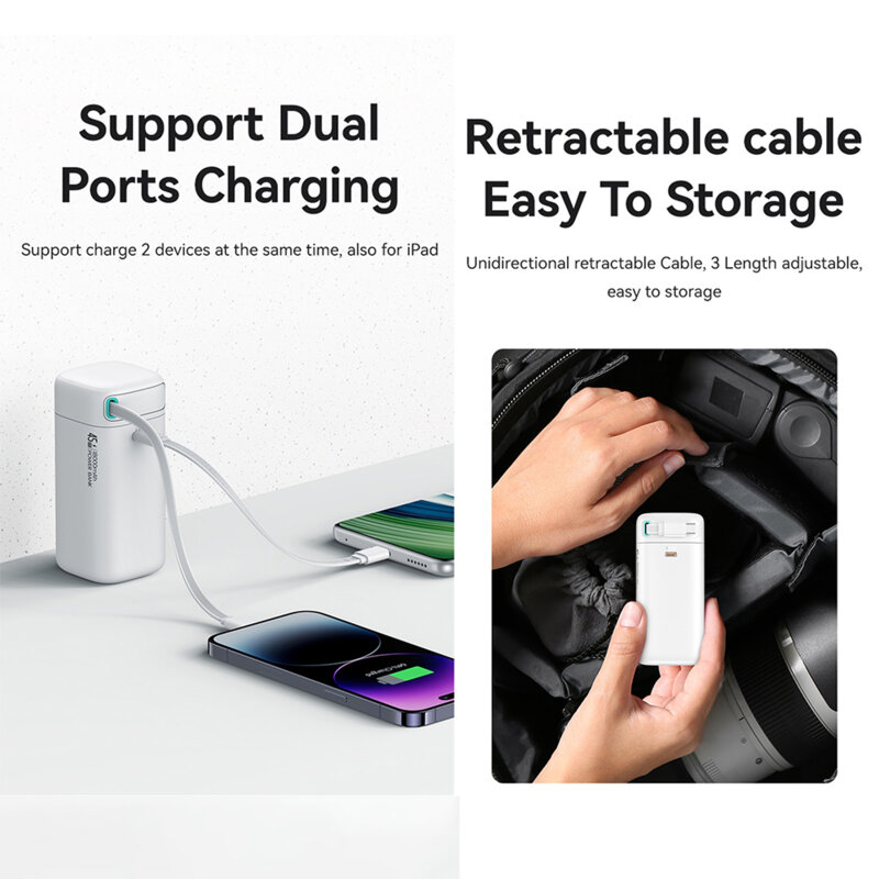 Baterie externa 45W GaN cu cablu USB-C Usams, negru, US-CD216