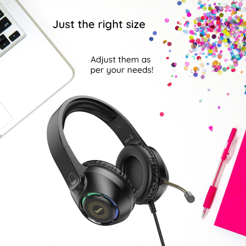 Casti de gaming over-ear cu fir Jack, microfon Hoco W108, alb