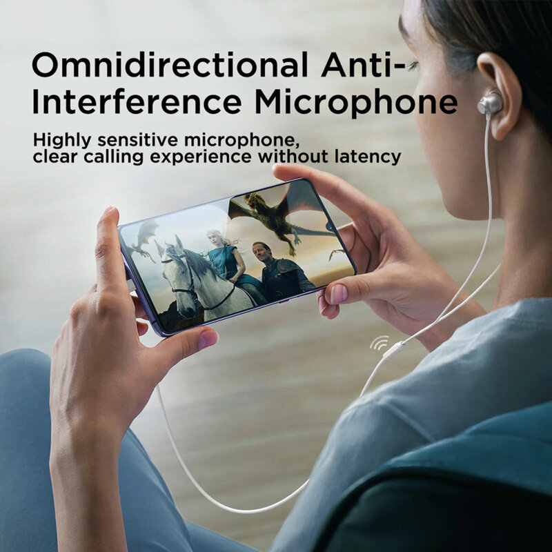 Casti in-ear cu fir USB-C si microfon JoyRoom, argintiu, JR-EC06