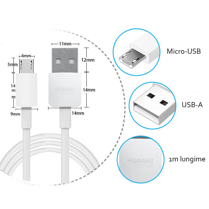 Cablu Huawei CP70 de la USB la Micro-USB, 2A, 1m, alb