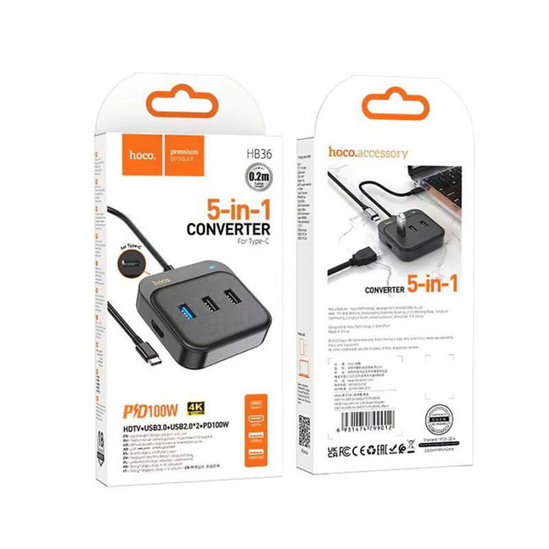 Adaptor multiport Type-C la HDTV, PD100W, USB3.0 Hoco HB36