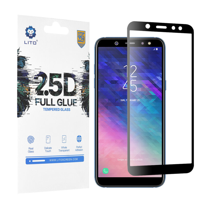 Folie Sticla Samsung Galaxy A6 2018 Lito 2.5D Full Glue Full Cover Cu Rama - Negru
