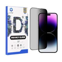 Folie sticla iPhone 14 Pro Max Lito Privacy cu rama, negru