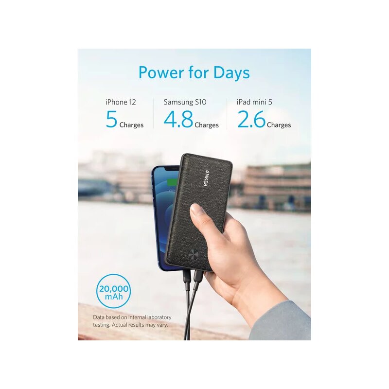 Baterie externa Type-C, 2 x USB Anker III, 20000mAh, negru