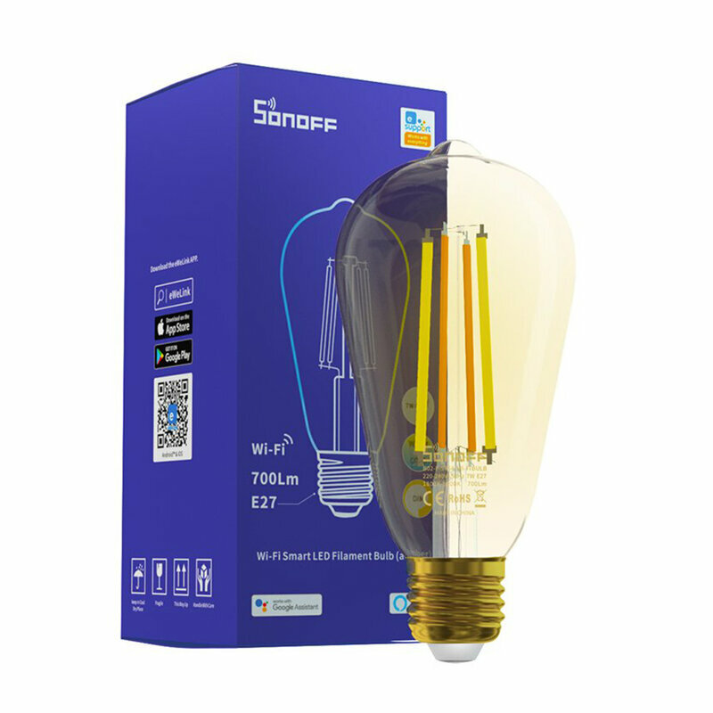 Bec LED smart Sonoff, Wi-Fi, E27, 700lm, 7W, lumina rece, alb