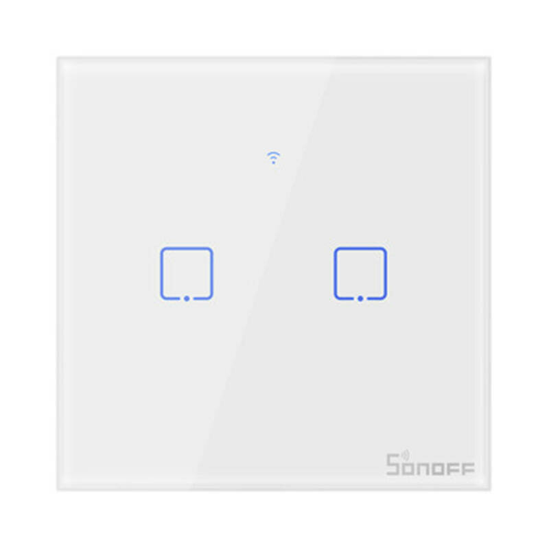 Intrerupator smart touch Wi-Fi dublu Sonoff T1, wireless, alb