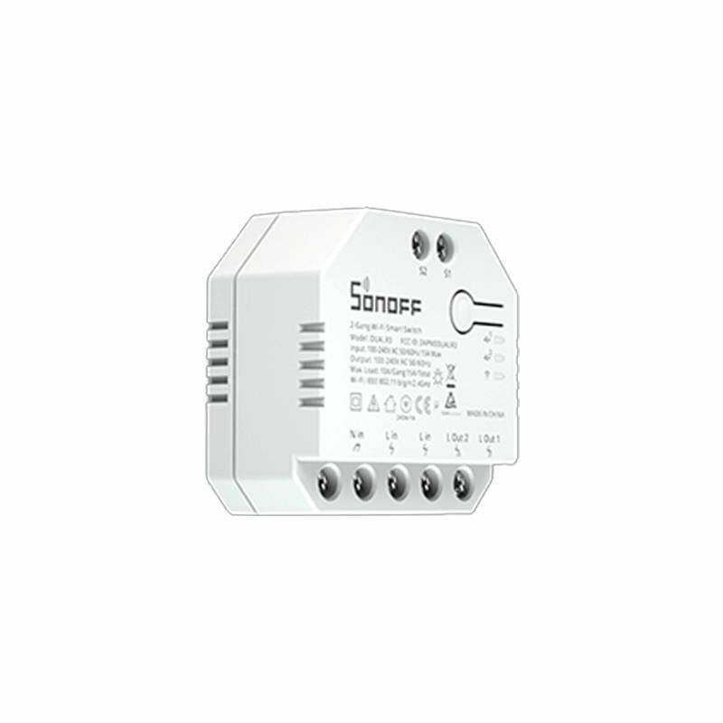Releu wireless Sonoff Dual R3, Wi-Fi IoT, 2 canale, 10A, alb