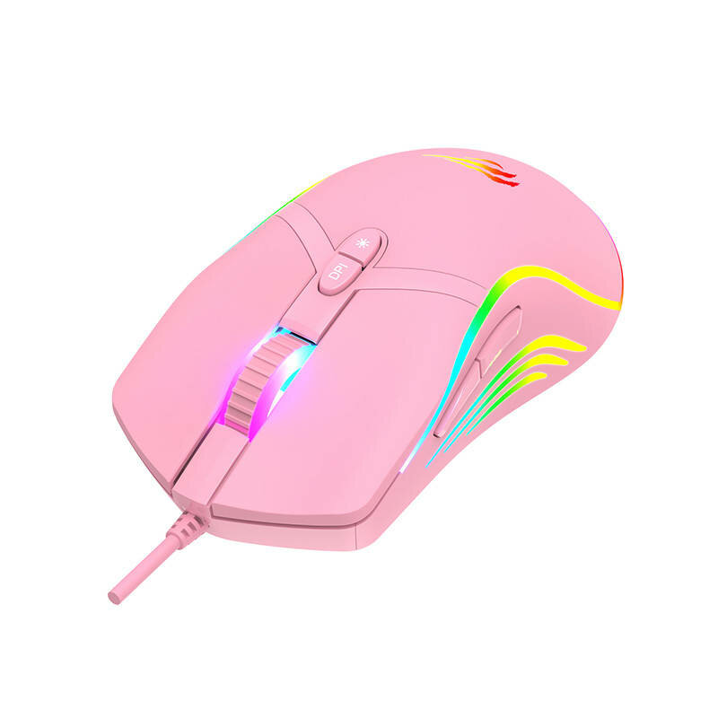 Mouse gaming USB, RGB, 800 - 6400 DPI Havit, roz MS1026