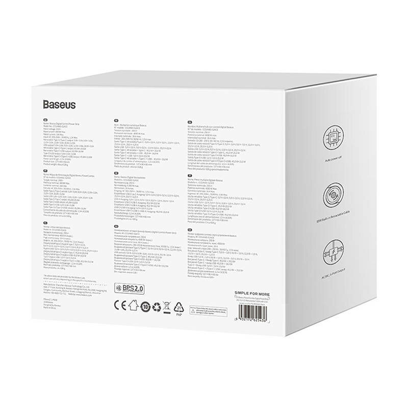 Prelungitor priza Shuko 65W USB, 2xType-C Baseus, PSLR000301