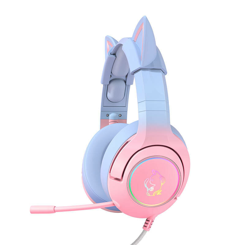 Casti gaming urechi pisica si microfon Onikuma K9, roz/albastru