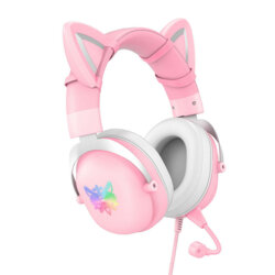 Casti gaming cu urechi pisica Onikuma X11, Bluetooth 5.0, roz