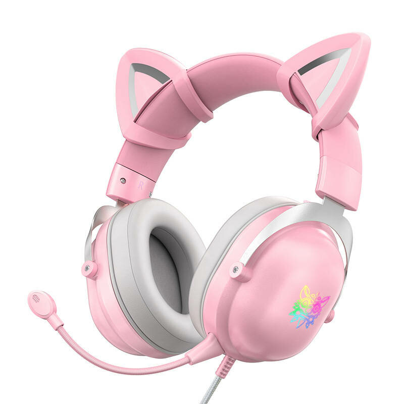 Casti gaming cu urechi pisica Onikuma X11, Bluetooth 5.0, roz