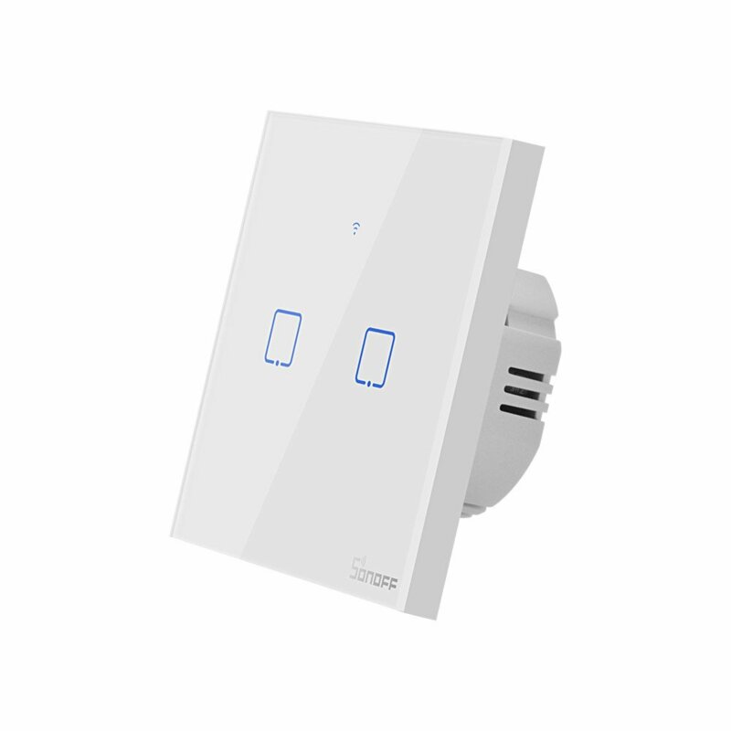 Intrerupator smart touch Wi-Fi dublu Sonoff T0, wireless, alb