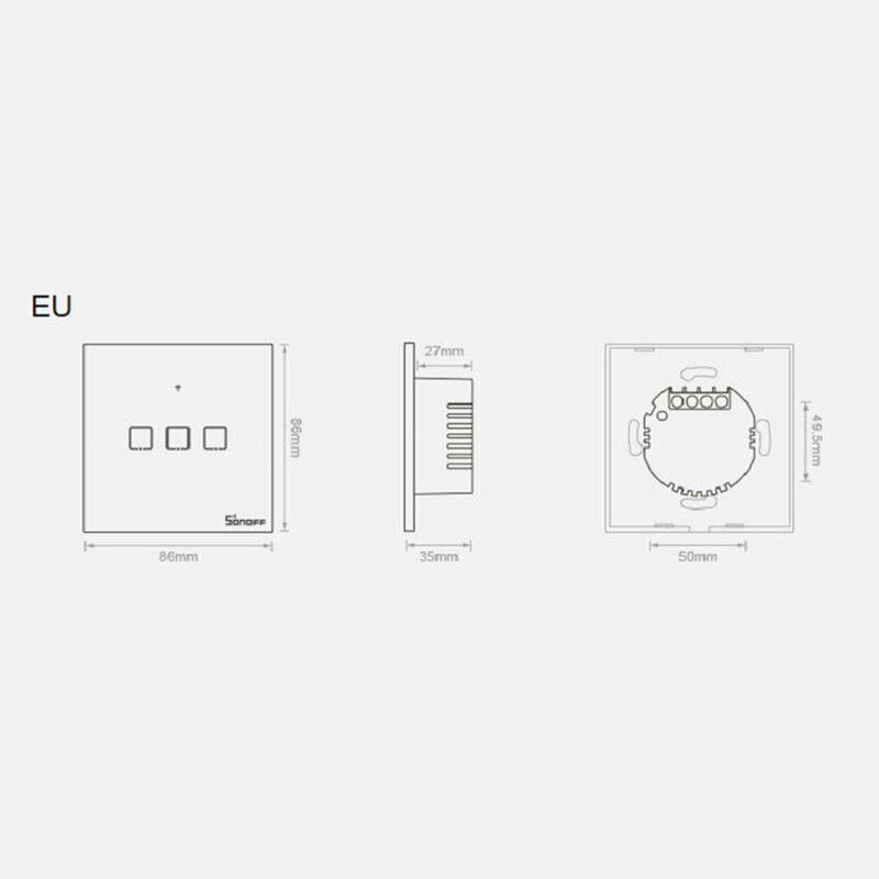 Intrerupator smart touch Wi-Fi dublu Sonoff T0, wireless, alb