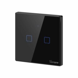 Intrerupator smart touch dublu Wi-Fi + RF 433MHz Sonoff T3, negru