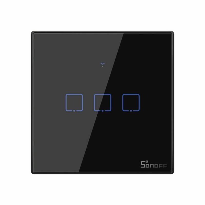 Intrerupator smart touch triplu Wi-Fi + RF 433MHz Sonoff T3, negru