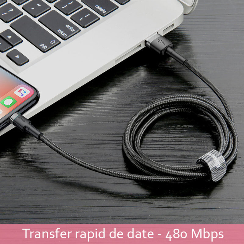 Cablu de date Lightning Baseus 2.4A, 480Mbps, 1m, CALKLF-BV1