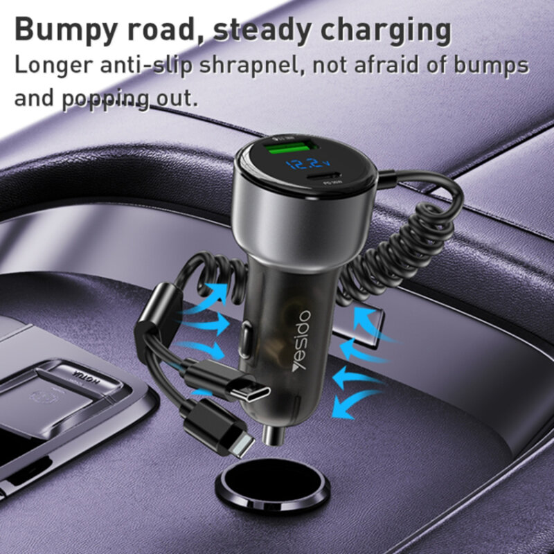 Incarcator auto USB, Type-C Fast Charge Yesido Y58, 60W, gri