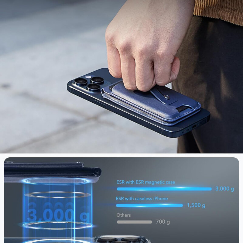 Portofel MagSafe pentru telefon, suport birou ESR HaloLock, albastru