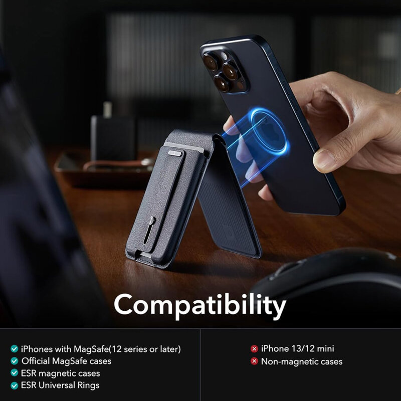 Portofel MagSafe pentru telefon, suport birou ESR HaloLock, albastru
