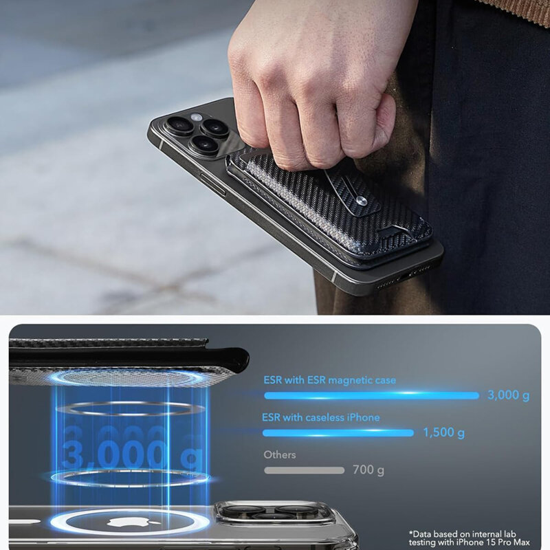 Portofel MagSafe pentru telefon, suport birou ESR HaloLock, cenusiu