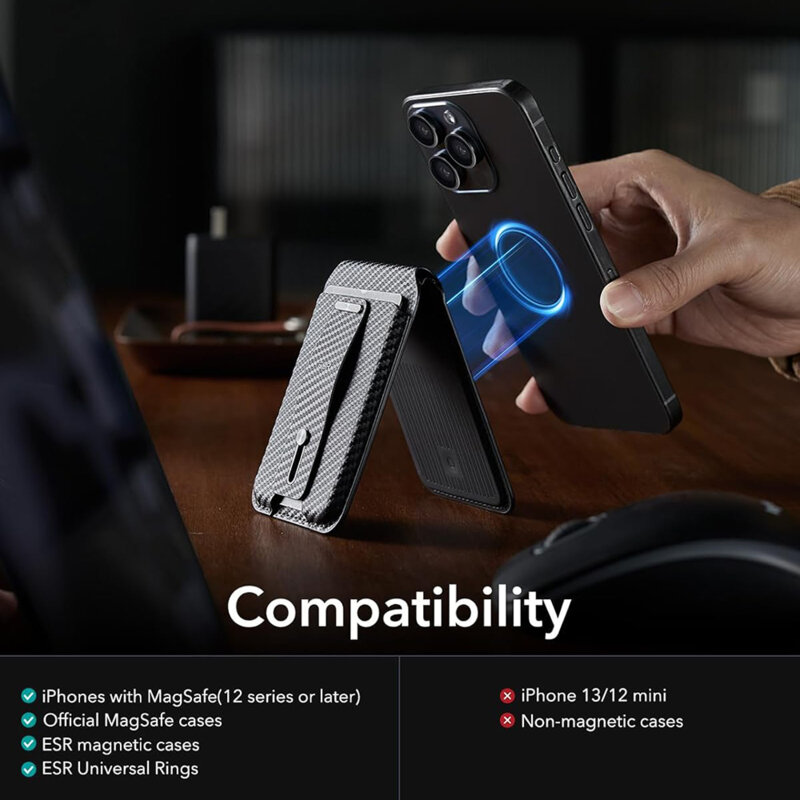 Portofel MagSafe pentru telefon, suport birou ESR HaloLock, cenusiu