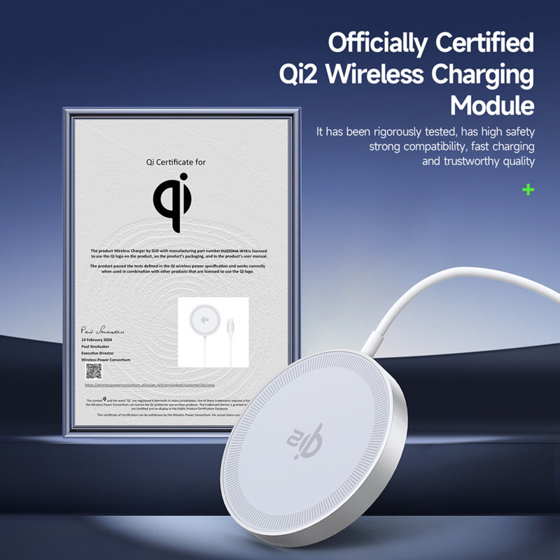 Incarcator wireless magnetic Qi2 pentru iPhone Duzzona W18, alb