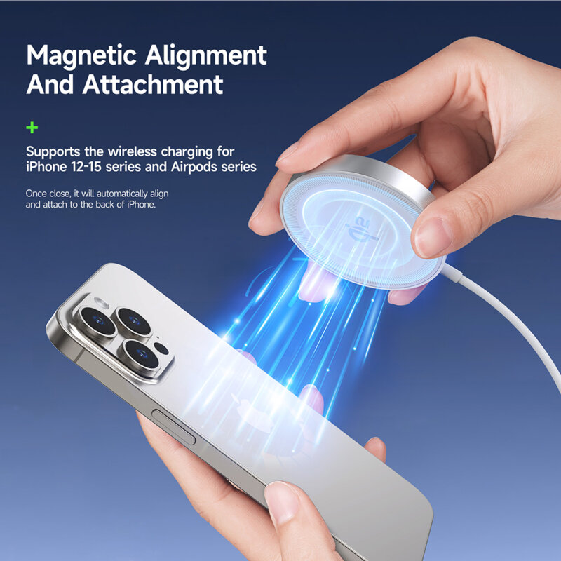 Incarcator wireless magnetic Qi2 pentru iPhone Duzzona W18, alb