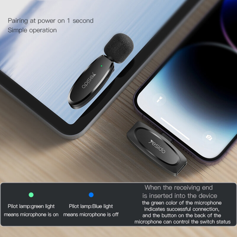 [Pachet 2x] Microfon tip lavariera wireless Yesido KR15, negru