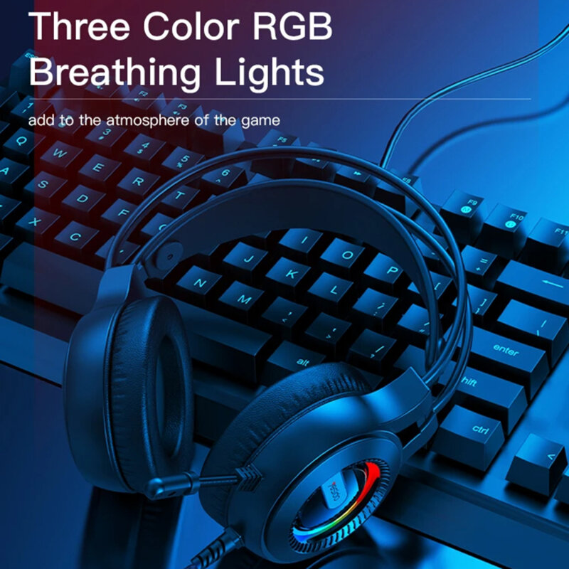Casti gaming cu fir si microfon Yesido EK02, lumini RGB, Jack