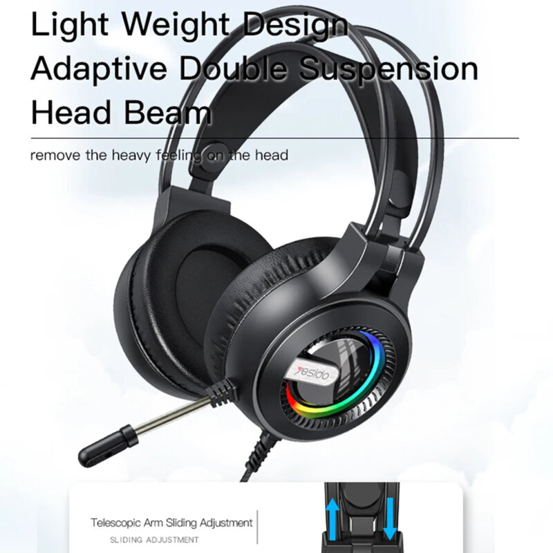 Casti gaming cu fir si microfon Yesido EK02, lumini RGB, Jack