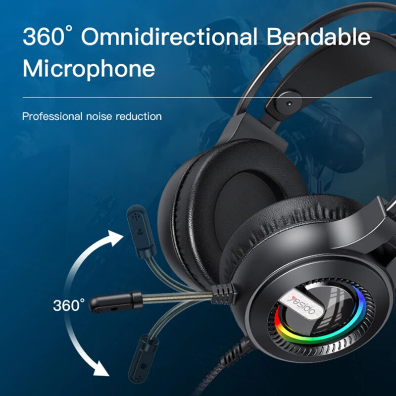 Casti gaming cu fir si microfon Yesido EK02, lumini RGB, Jack