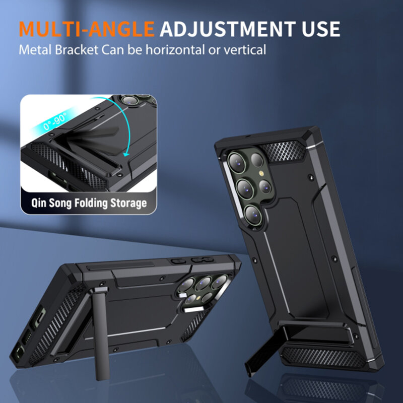 Husa antisoc Samsung Galaxy S24 Ultra Techsuit Hybrid Armor Kickstand, negru