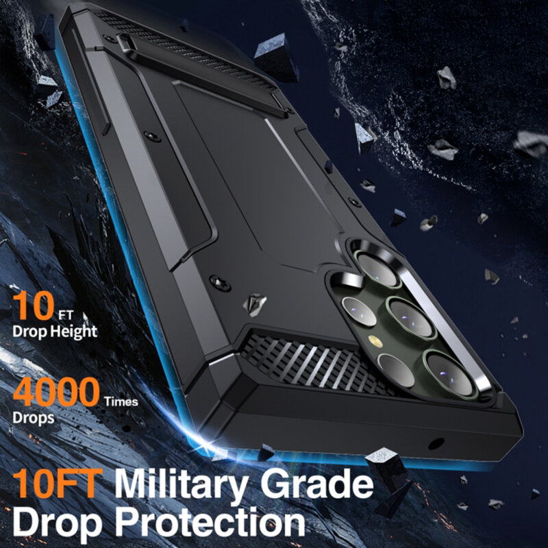 Husa antisoc Samsung Galaxy S24 Ultra Techsuit Hybrid Armor Kickstand, negru