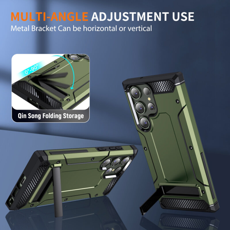 Husa antisoc Samsung Galaxy S24 Ultra Techsuit Hybrid Armor Kickstand, verde