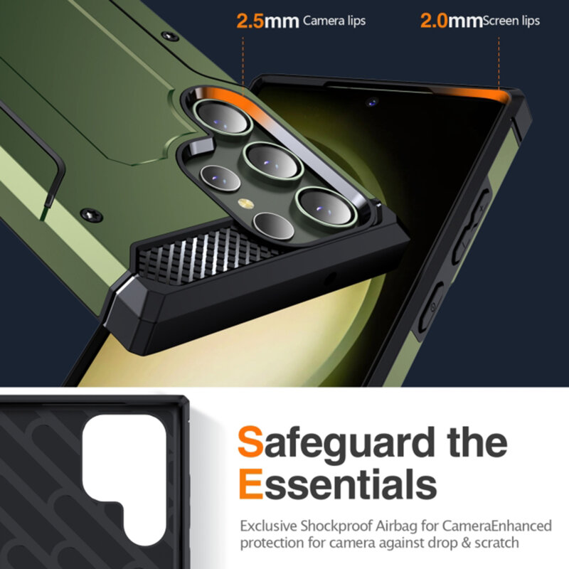 Husa antisoc Samsung Galaxy S24 Ultra Techsuit Hybrid Armor Kickstand, verde