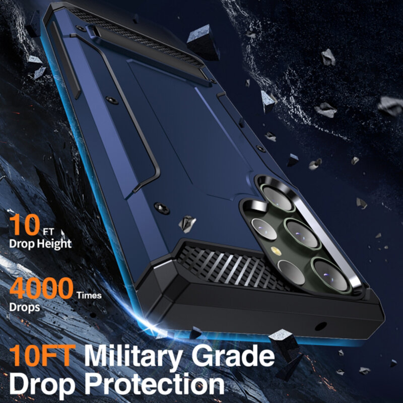 Husa antisoc Samsung Galaxy S24 Ultra Techsuit Hybrid Armor Kickstand, albastru