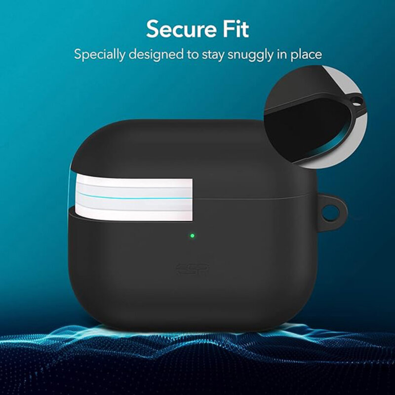 Husa AirPods 3 ESR Soft HaloLock, holder metalic, negru