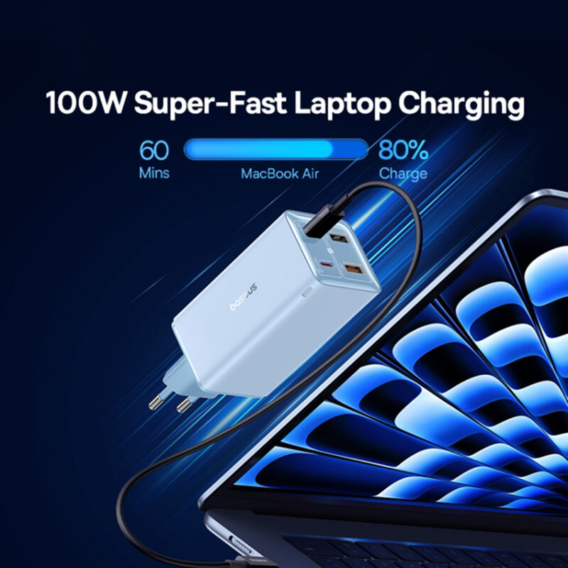 Incarcator GaN6 USB, Type-C + cablu Type-C Baseus, 100W, P10162705312-00