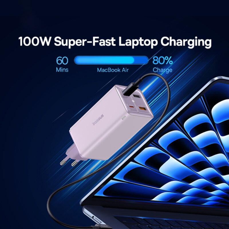 Incarcator GaN6 USB, Type-C + cablu Type-C Baseus, 100W, P10162705532-00
