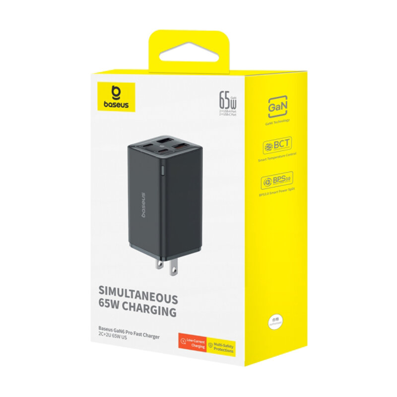 Incarcator priza US GaN6 USB, Type-C + cablu Type-C Baseus, 65W, P10162702113-00