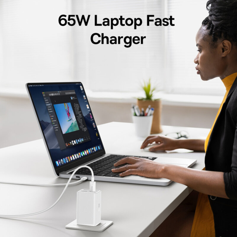 Incarcator priza US 65W GaN6 USB, Type-C + cablu Type-C Baseus, P10162702213-00