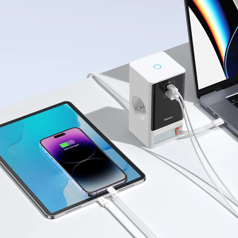 Prelungitor priza Shuko 65W USB, 2xType-C Baseus, PSLR000602